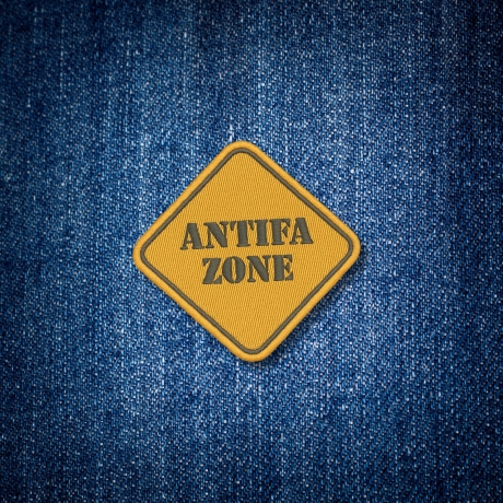 Antifa Aufnäher, antifaschistischer Aufnäher, gelb & schwarz, 8 cm, gestickt, gegen Rechts, Streetwear