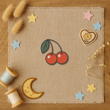 Retro Patch Kirschen– Stickpatch in Wunschgröße | Vintage, Rockabilly, Frucht