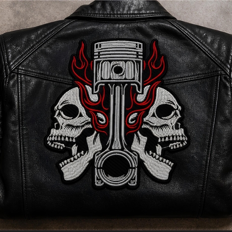 Großer Totenkopf Biker Patch –22 x 24 cm | Totenkopf Aufnäher rot schwarz | Motorrad Rocker Style