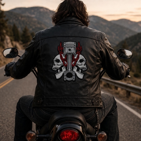 Großer Totenkopf Biker Patch –22 x 24 cm | Totenkopf Aufnäher rot schwarz | Motorrad Rocker Style