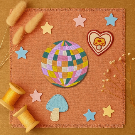 Retro Aufnäher | Disco Kugel Applikation | Bügelbild | 6 cm Stickpatch
