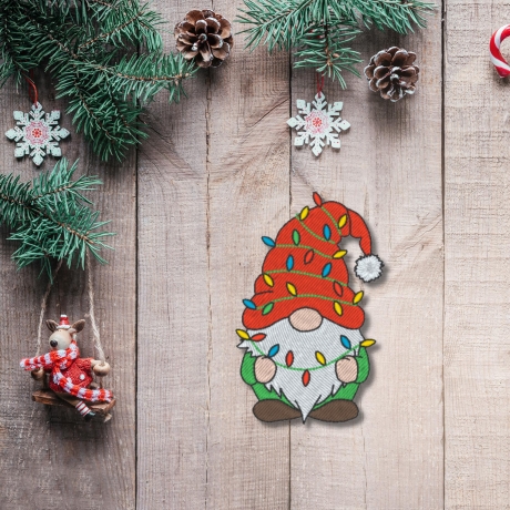 Weihnachtszwerg Aufnäher: Gestickte Weihnachtsapplikation mit Lichtern