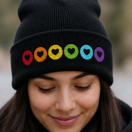 Regenbogen Beanie mit Herz Stickerei | Pride Mütze 