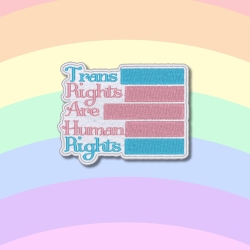 Trans Rechte: Gestickter Pride Aufnäher (9 cm) Blau, Pink & Weiß