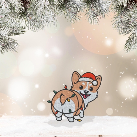 Weihnachtliche Patch Corgis Gestickte Aufnäher | Lustiger Hund mit Lichtern (7 cm)