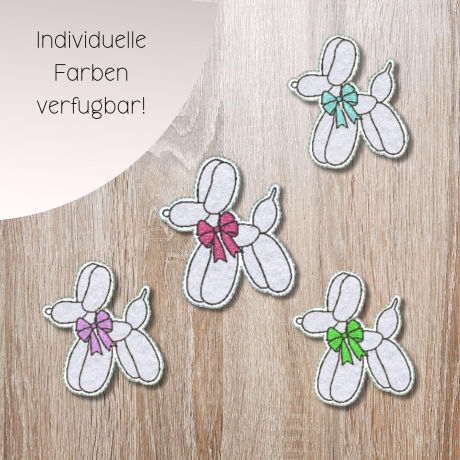 Luftballontier mit Schleife – Handgefertigter Stickpatch | Bügelbild