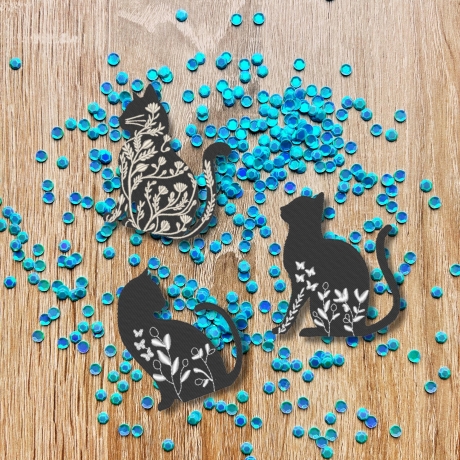Blumen Katze Patch: Gestickte Applikation, anpassbare Farben (7 cm)