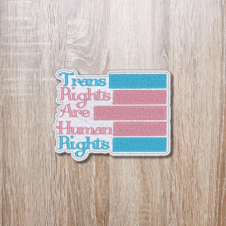 Trans Rechte: Gestickter Pride Aufnäher (9 cm) Blau, Pink & Weiß