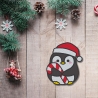 Weihnachtsaufnäher | Pinguin mit Zuckerstange | Gestickte Winter-Applikation - zum Aufbügeln / mit Klettverschluss