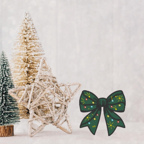 Weihnachten Aufnäher | Festliche Schleife bestickt Weihnachts Schleifenband-Applikation (7 cm)