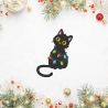 Feiertags Aufnäher - Gestickte schwarze Katze mit Weihnachtslichtern - Aufnäher Weihnachten