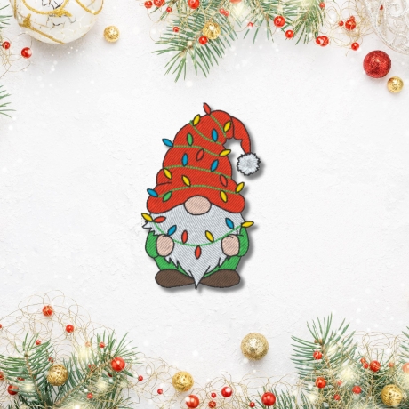 Weihnachtszwerg Aufnäher: Gestickte Weihnachtsapplikation mit Lichtern