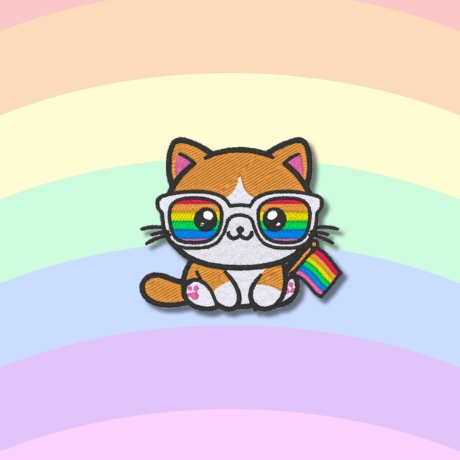 Pride Aufnäher | Katze mit Regenbogen Flagge LGBTQ+ Gestickte Applikation