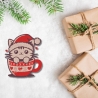 Weihnachten Flicken Katze im Becher Gestickte Applikation - Aufbügeln oder Aufnähen (7 cm)