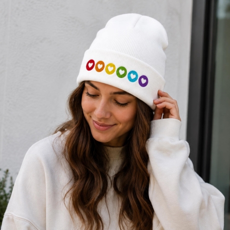 Regenbogen Beanie mit Herz Stickerei | Pride Mütze 