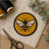 Bestickter Bienen Aufnäher, 9 cm rund, gelb schwarz, Klett oder Bügelbild