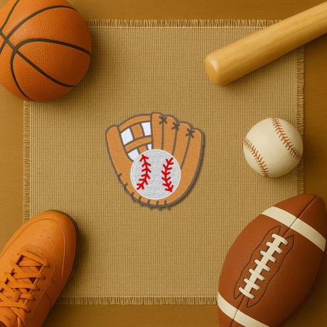 Gestickter Baseball Aufnäher: Handschuh & Ball zum Aufbügeln (7,5 cm)
