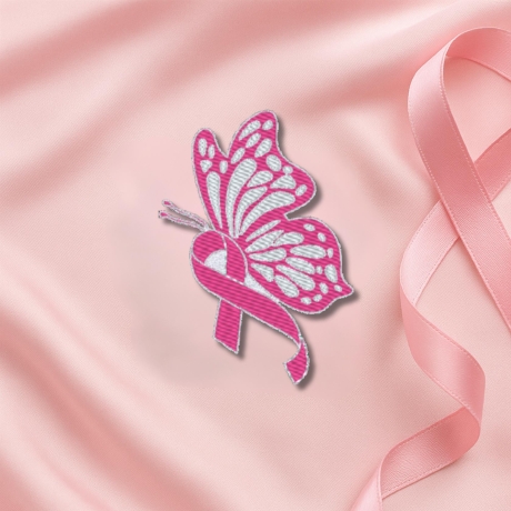 Brustkrebs Aufnäher – Schmetterling mit Pink Schleife | 7cm hoch