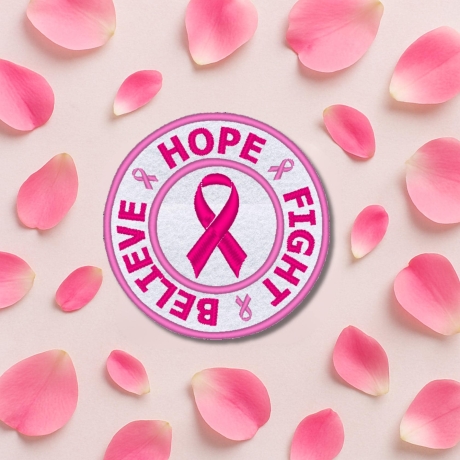 Breast Cancer Patch, Pink Ribbon Hope Fight Believe, 9cm Round