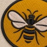 Bestickter Bienen Aufnäher, 9 cm rund, gelb schwarz, Klett oder Bügelbild