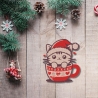 Weihnachten Flicken Katze im Becher Gestickte Applikation - Aufbügeln oder Aufnähen (7 cm)