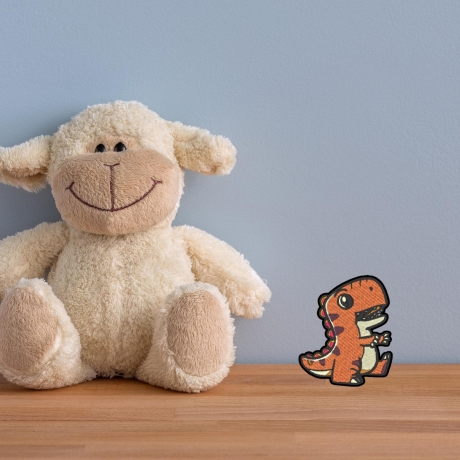Orange Dinosaurier Patch, zum aufbügeln oder aufnähen, 7.5 cm, gestickte Applikation