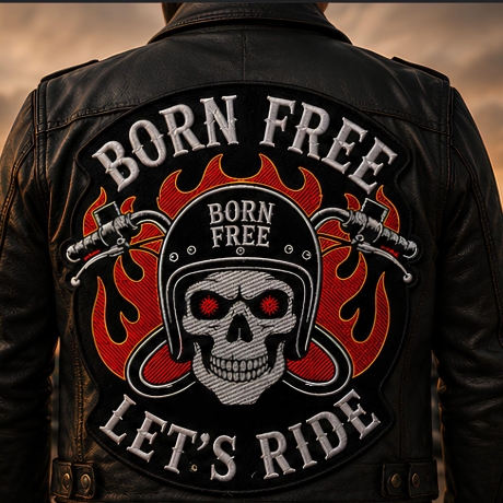 „Born Free“ – XXL Biker Rückenpatch – Handgemachter Motorrad Rückenpatch 37 cm