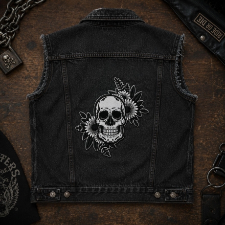 Totenkopf aufnäher groß bestickt,schwarz weiß rückenpatch,Biker Motorradweste