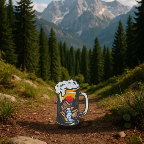 Beer Patch, Bierkrug mit Outdoor Details, oranger und roter Sonnenuntergang, 7 cm