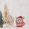 Weihnachten Flicken Katze im Becher Gestickte Applikation - Aufbügeln oder Aufnähen (7 cm)