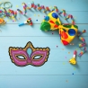 Fasching Aufnäher, Kostüm-Maske, 9 cm, rosa
