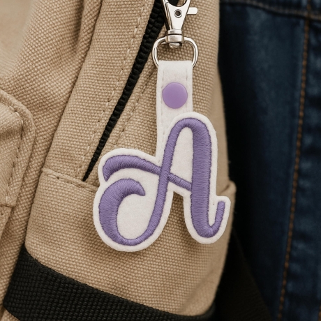 Initial Keychain, bestickt | Personalisierter Buchstabe Anhänger, individuelle Farbe mit Schlüsselring aus Metall