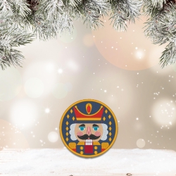 Nussknacker Aufnäher – 9 cm runder Weihnachts-Aufnäher | Festliche Stickerei blau & gold