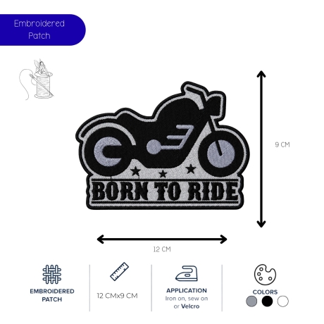 Biker Patch Born toRide, Aufnäher mit Motorrad, Aufnäher, 12 cm