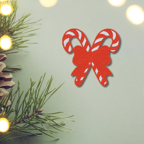 Gestickter Zuckerstangen Aufnäher: Weihnachtsschleife (6 cm)