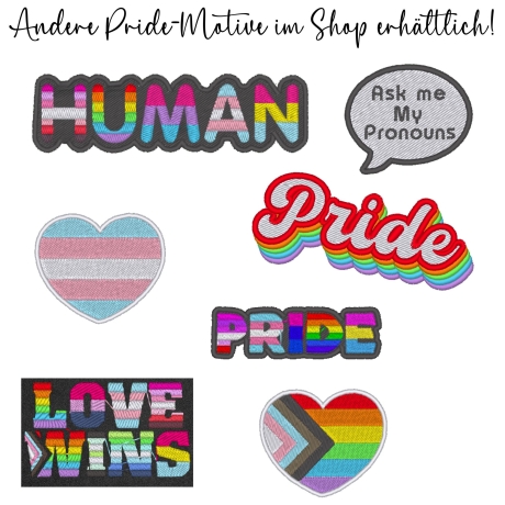 Pride Aufnäher | Gestickte Pronomen | Regenbogen LGBTQ+ Flagge Applikation (7,5 cm)