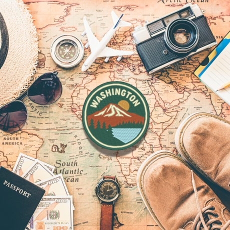 Washington Aufnäher, State Aufnäher Berge | 9 cm Stickpatch | USA Reise Souvenir