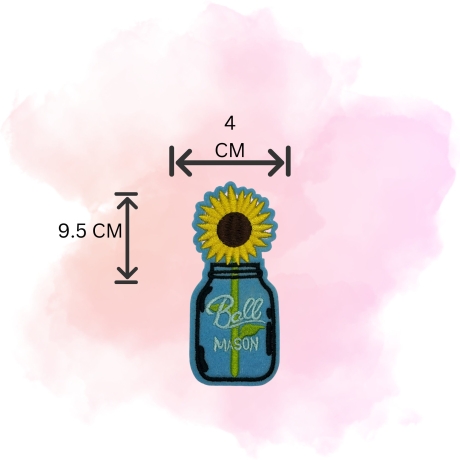Sonnenblume Aufnäher | Blumen im Einmachglas Bügelbild, gestickte Applikation