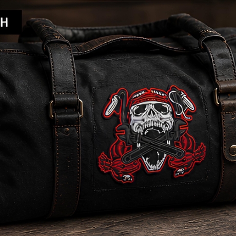 Großer Totenkopf Biker Patch – 10 x 12 cm | Totenkopf Aufnäher rot schwarz | Motorrad Rocker Style