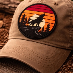 Outdoor Aufnäher Wolf, bestickt, Retro Sonnenuntergang, nature stickerei