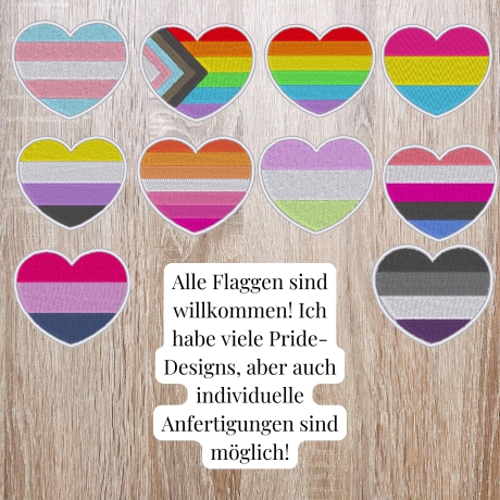 Pride Herz Patch gestickter Regenbogen, kleines Bügelbild queer merch