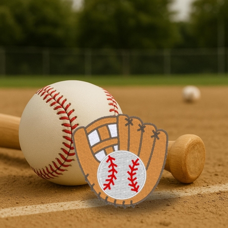 Gestickter Baseball Aufnäher: Handschuh & Ball zum Aufbügeln (7,5 cm)