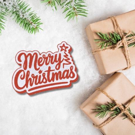 Festlicher Urlaub Filz Aufnäher | Aufgestickt Merry Christmas |. 8cm