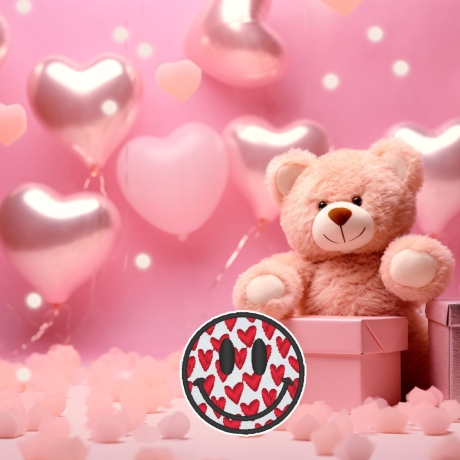 Valentinstag Bügelbild, glückliches Gesicht mit Herzen, romantische Liebe Stickerei, 4,5 cm