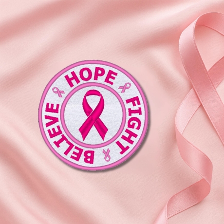 Breast Cancer Patch, Pink Ribbon Hope Fight Believe, 9cm Round