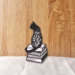 Katzen-Patch, gesticktes Kätzchen auf Büchern mit Blumendetails, anpassbare Farben, Buchliebhaber Geschenk