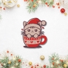 Weihnachten Flicken Katze im Becher Gestickte Applikation - Aufbügeln oder Aufnähen (7 cm)