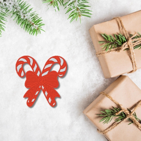 Gestickter Zuckerstangen Aufnäher: Weihnachtsschleife (6 cm)
