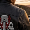 Großer Totenkopf Biker Patch –22 x 24 cm | Totenkopf Aufnäher rot schwarz | Motorrad Rocker Style