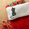 Feiertags Aufnäher - Gestickte schwarze Katze mit Weihnachtslichtern - Aufnäher Weihnachten